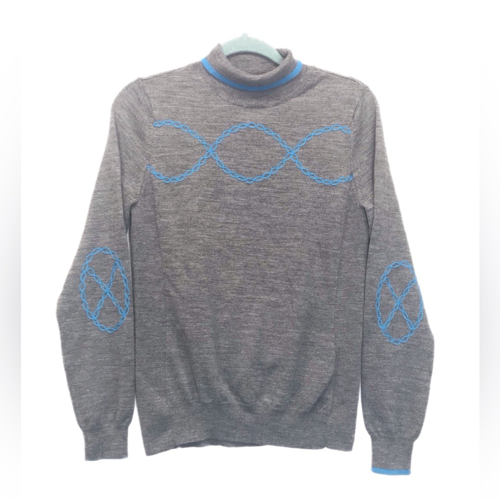 Athleta Momentum Wool Blend Cycling Mock Neck DNAEmbroidered Sweater Gray Size S